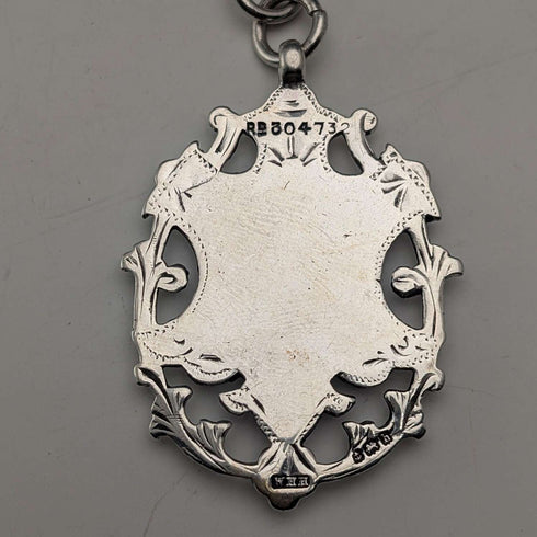 Circa 1900 British antique sterling silver Albert chain, 53g, sterling silver large medal fob