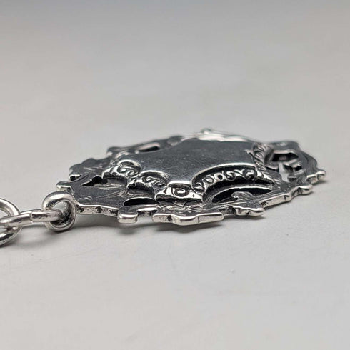 Circa 1900 British antique sterling silver Albert chain, 53g, sterling silver large medal fob