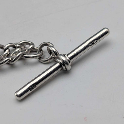 Circa 1900 British antique sterling silver Albert chain, 53g, sterling silver large medal fob