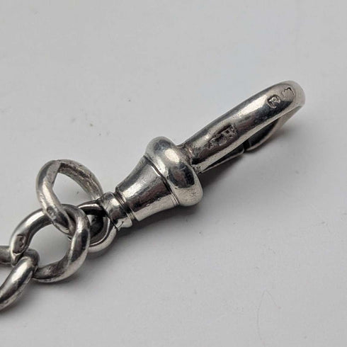 Circa 1900 British antique sterling silver Albert chain, 53g, sterling silver large medal fob
