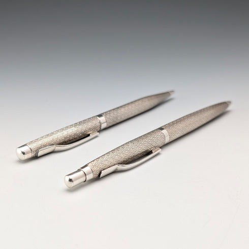 1975 British vintage sterling silver ballpoint pen and push-type pencil William Manton with case