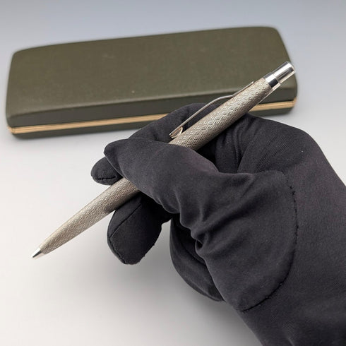 1975 British vintage sterling silver ballpoint pen and push-type pencil William Manton with case