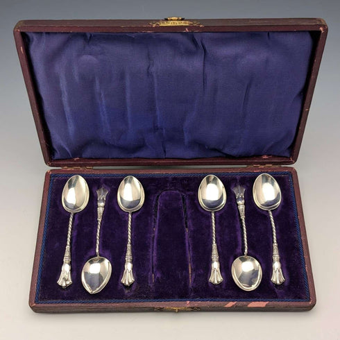 1907年 英国アンティーク 純銀製ティースプーン6本セット 計37g ケース入 William Devenport