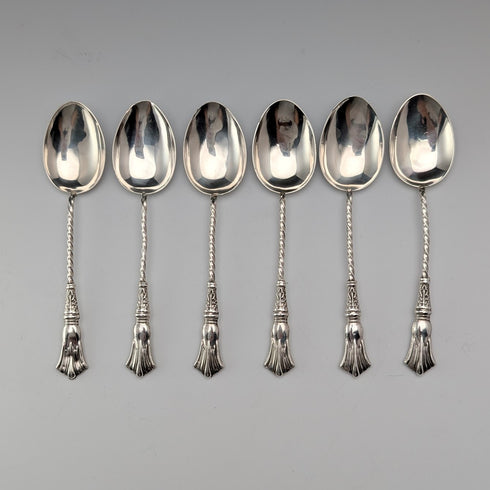 1907年 英国アンティーク 純銀製ティースプーン6本セット 計37g ケース入 William Devenport