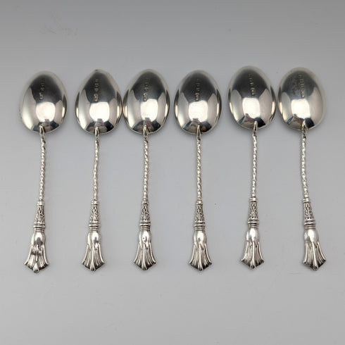 1907年 英国アンティーク 純銀製ティースプーン6本セット 計37g ケース入 William Devenport