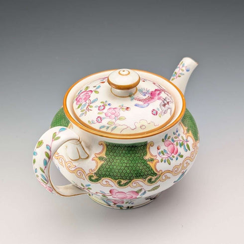 Minton 瓷茶壺,毒蛇紋,綠色,二十世紀初