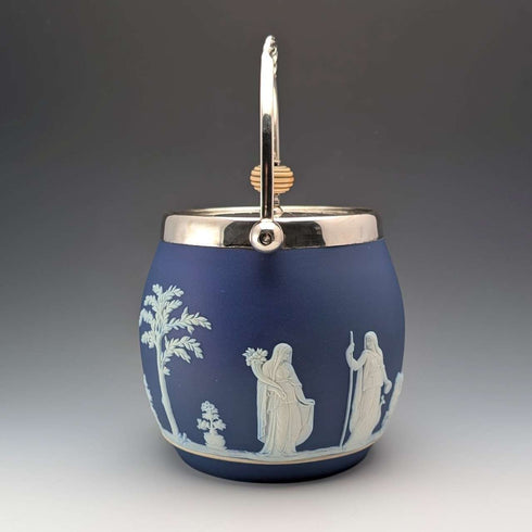Antique British Wedgwood Biscuit Barrel Jasperware Royal Blue