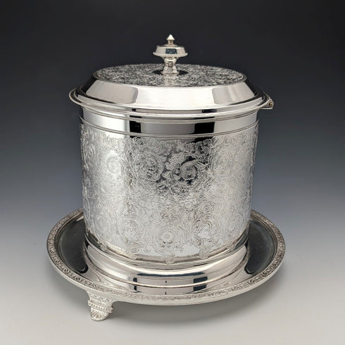 Antique British silver plate floral biscuit barrel