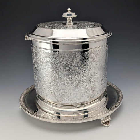 Antique British silver plate floral biscuit barrel