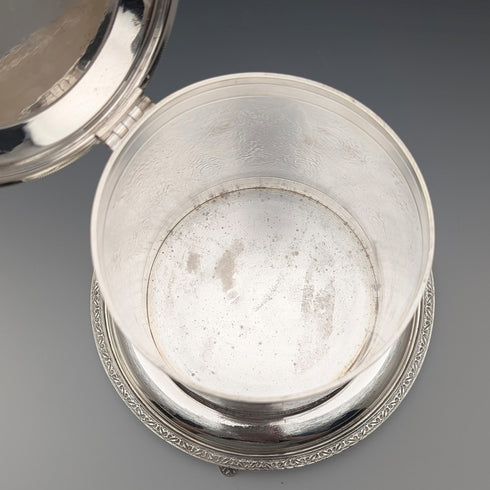 Antique British silver plate floral biscuit barrel