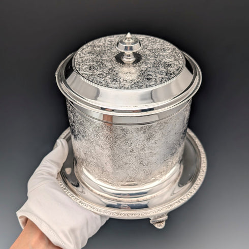 Antique British silver plate floral biscuit barrel