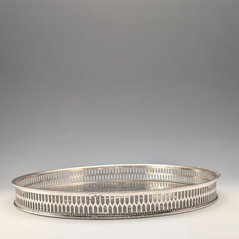 英国ヴィンテージ シルバープレート製 ギャラリートレイ 直径26cm Viners