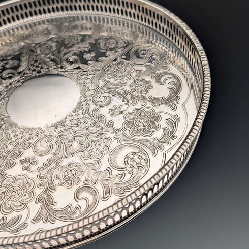 Vintage British silver plate gallery tray, diameter 26cm, Viners