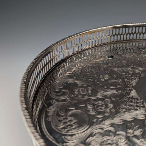 Vintage British silver plate gallery tray, diameter 26cm, Viners