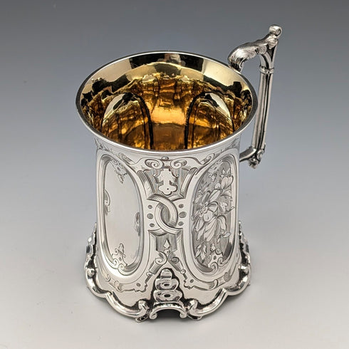 1854年 英国アンティーク 純銀製 マグカップ フローラル装飾 163g John Evans II