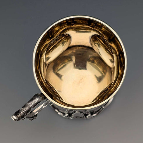 1854年 英国アンティーク 純銀製 マグカップ フローラル装飾 163g John Evans II