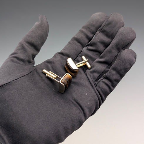 ヴィンテージ タイガーアイ/虎目石 ゴールドプレート カフリンクス カフスボタン