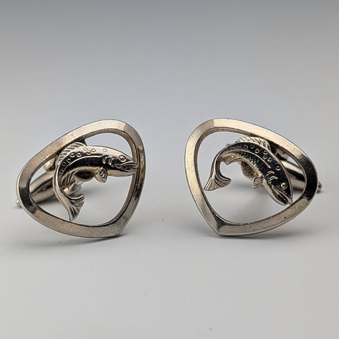 復古魚雕鍍金袖扣