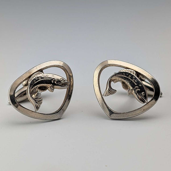 Vintage Fish Engraving Gold Plated Cufflinks