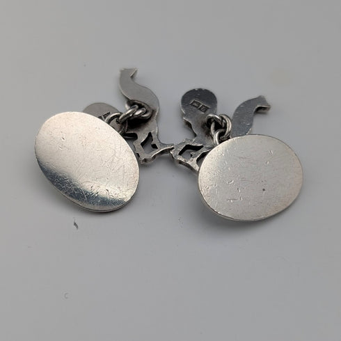 1953 British Vintage Rooster Sculpture Sterling Silver Cufflinks, Deakin & Francis
