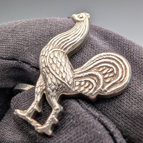1953 British Vintage Rooster Sculpture Sterling Silver Cufflinks, Deakin & Francis