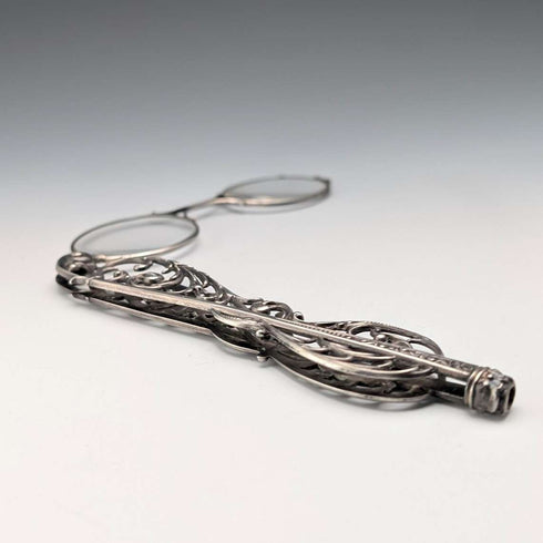 Antique American sterling silver openwork design portable folding glasses Ronietto