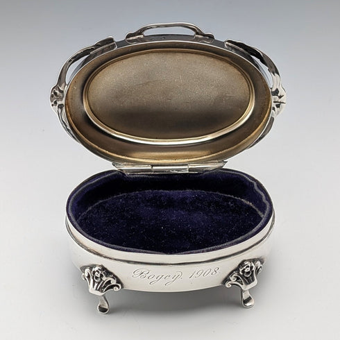 1907 British antique sterling silver jewelry box, 88g, Henry Matthews