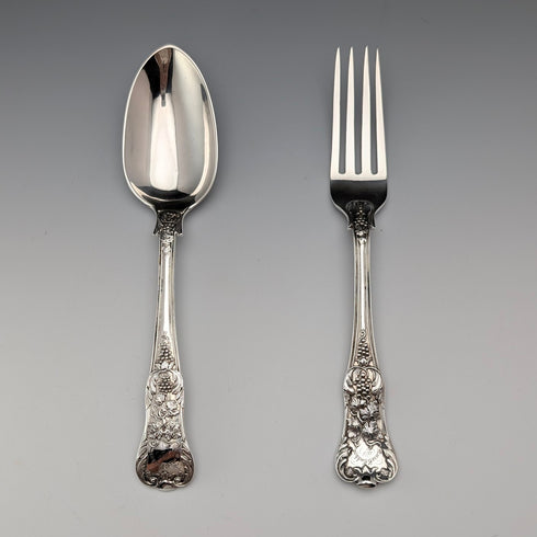 1849 British antique sterling silver christening cutlery pair, 128g total, case included, Samuel Hayne & Dudley Caterer