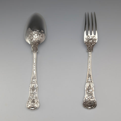 1849 British antique sterling silver christening cutlery pair, 128g total, case included, Samuel Hayne & Dudley Caterer