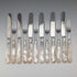 Circa 1860 British antique white mother-of-pearl handle dessert cutlery, 6 pairs, with tray