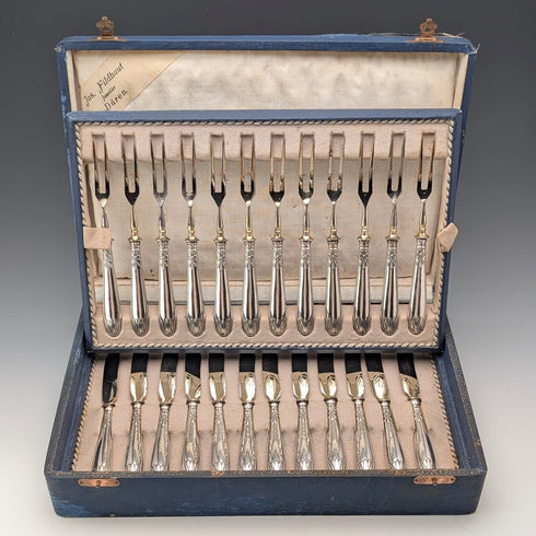 德國古董 800 銀柄甜點餐具 12 對(盒裝)