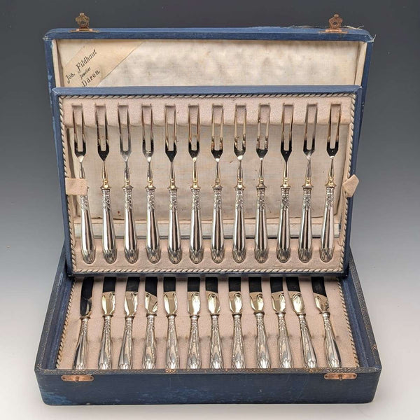 German Antique 800 Silver Handle Dessert Cutlery 12 Pairs in Box