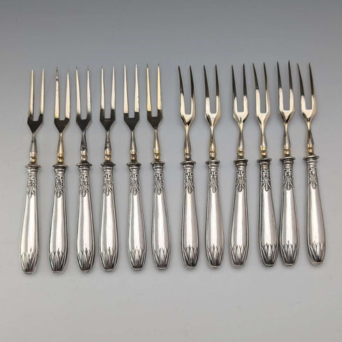 German Antique 800 Silver Handle Dessert Cutlery 12 Pairs in Box