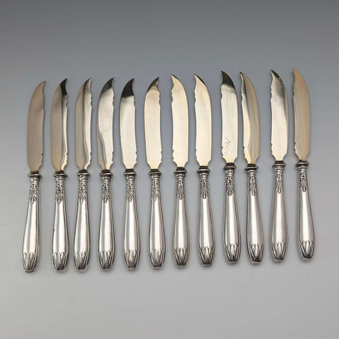 German Antique 800 Silver Handle Dessert Cutlery 12 Pairs in Box