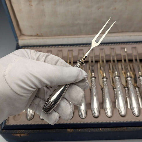 German Antique 800 Silver Handle Dessert Cutlery 12 Pairs in Box