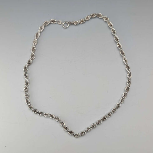 British vintage sterling silver twisted chain necklace 40cm 12.5g EJLd