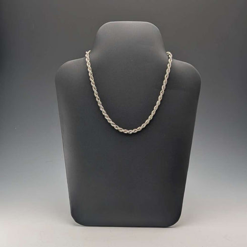 British vintage sterling silver twisted chain necklace 40cm 12.5g EJLd