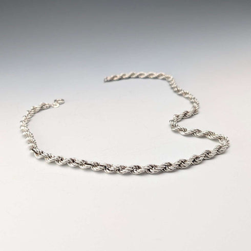 British vintage sterling silver twisted chain necklace 40cm 12.5g EJLd
