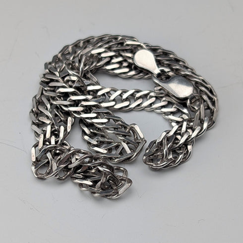 英国ヴィンテージ 純銀製 ダブルキヘイチェーン ネックレス41cm 17.4g AGP