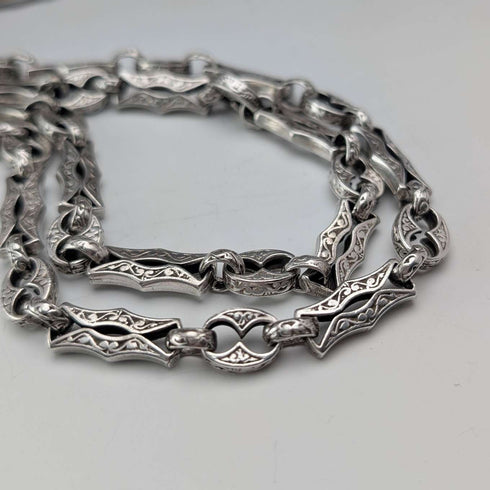 American vintage sterling silver multi-fancy link chain necklace 92cm 80g