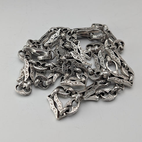 米国ヴィンテージ 純銀製 マルチファンシーリンクチェーン ネックレス92cm 80g