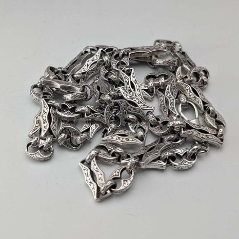 American vintage sterling silver multi-fancy link chain necklace 92cm 80g