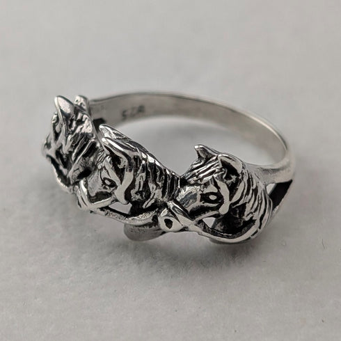 Vintage 3 Horse Head Design Sterling Silver Ring (Size 9)
