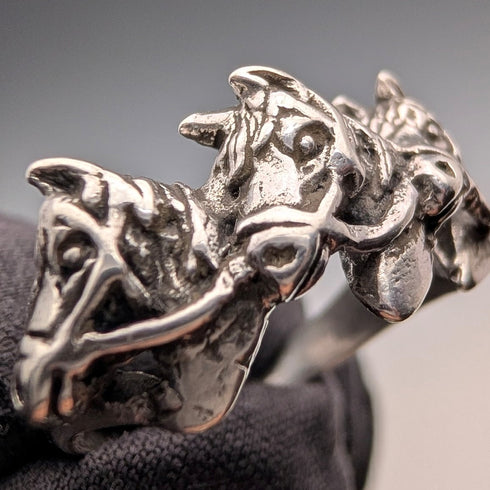Vintage 3 Horse Head Design Sterling Silver Ring (Size 9)