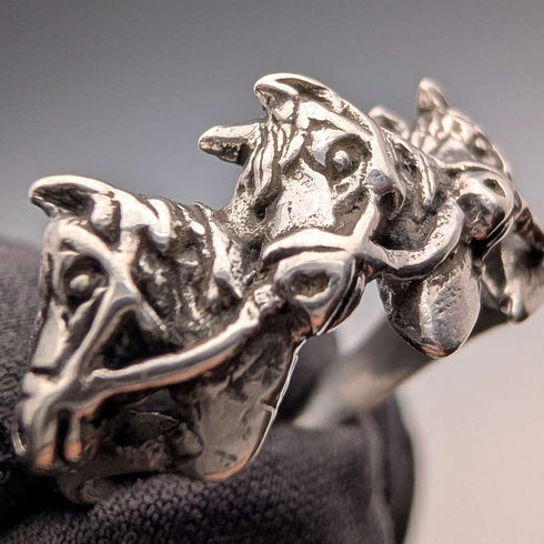 Vintage 3 Horse Head Design Sterling Silver Ring (Size 9)