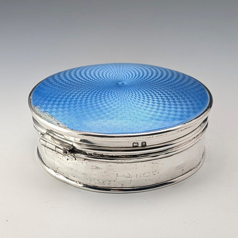 1926 英國古董藍扭索紋琺瑯純銀飾盒 120 克