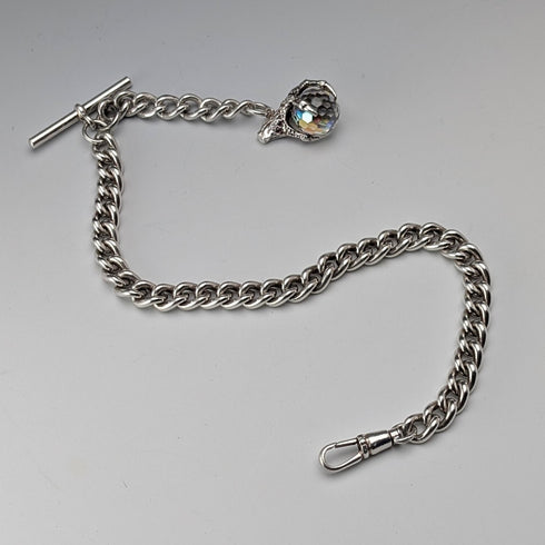 英国ヴィンテージ 純銀製アルバートチェーン 42g 純銀台座クロウ&ボウルフォブ