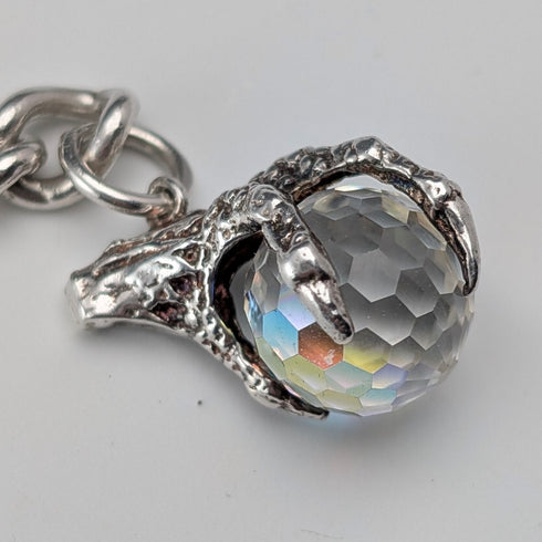 英国ヴィンテージ 純銀製アルバートチェーン 42g 純銀台座クロウ&ボウルフォブ