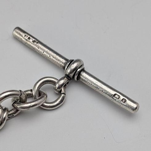 1900年頃 英国アンティーク 純銀製 アルバートチェーン 53g 魚チャームフォブ