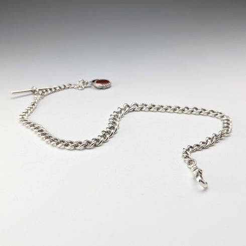 1914年頃 英国アンティーク 純銀製アルバートチェーン 38g 純銀台座2色回転フォブ